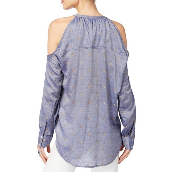 William Rast Cold Shoulder Lace-Up Top Blue Medium NWT - Picture 2 of 6